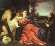 TIZIANO Vecellio Holy Family and Donor t oil on canvas